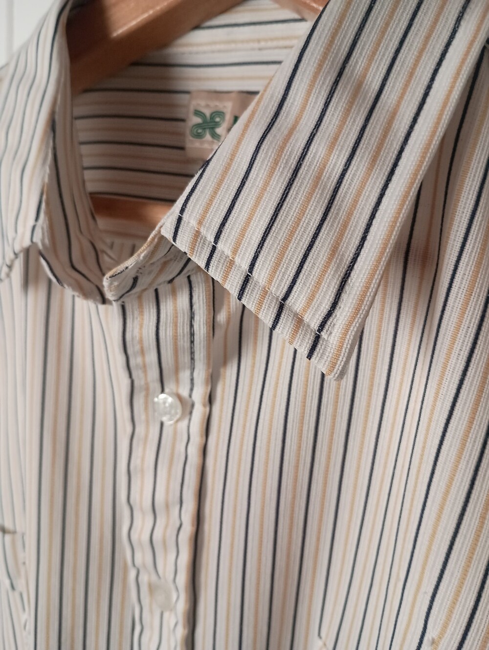 70s Haband- Men's Short-Sleeve Striped Button-Up Shirt- Size L/XL